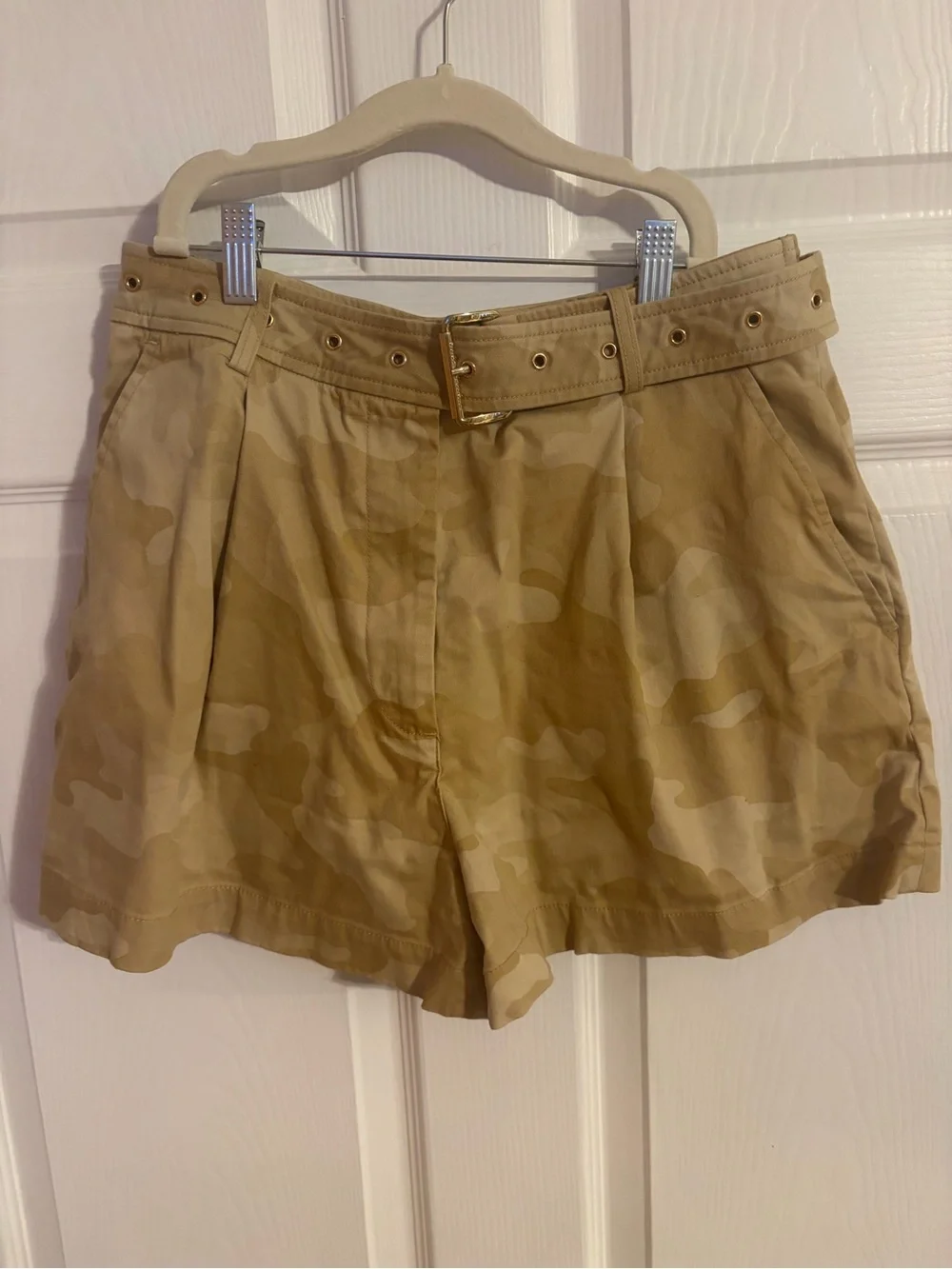 Michael Kors Camouflage Stretch Organic Cotton Belted Shorts